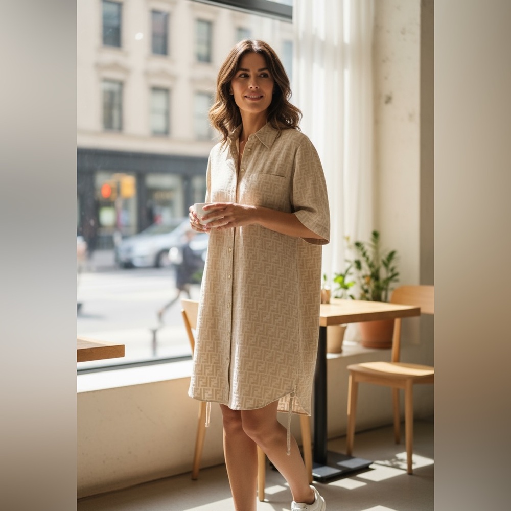 Fendi Light Beige Patterned Mini Dress